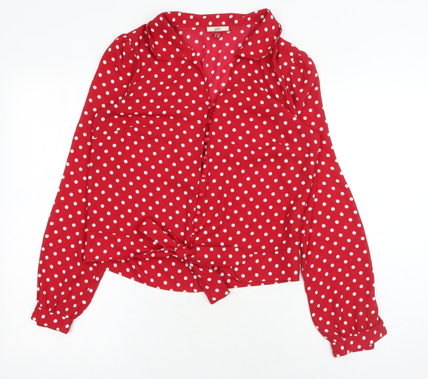 Joe Browns Womens Red Polka Dot Polyester Basic Blouse Size 10 V-Neck