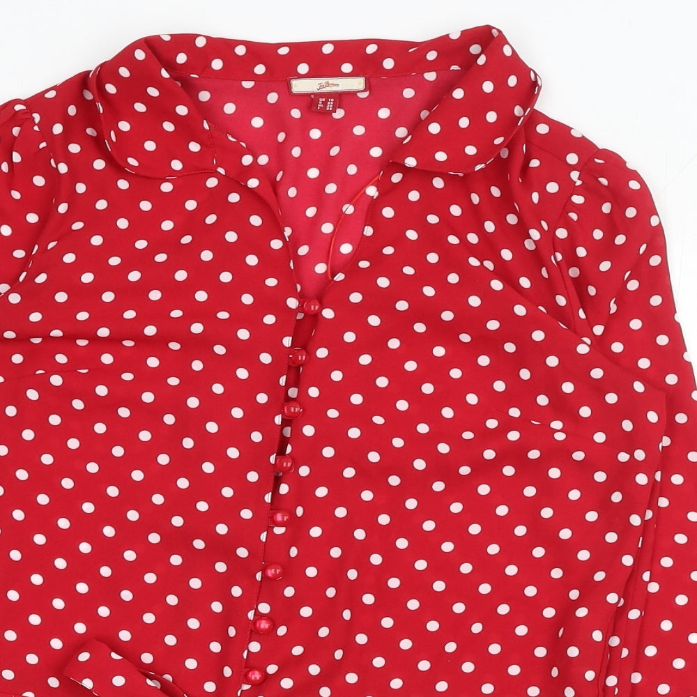 Joe Browns Womens Red Polka Dot Polyester Basic Blouse Size 10 V-Neck