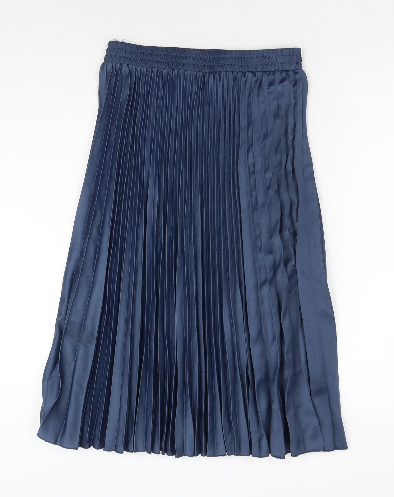 H&M Womens Blue Polyester Pleated Skirt Size 8