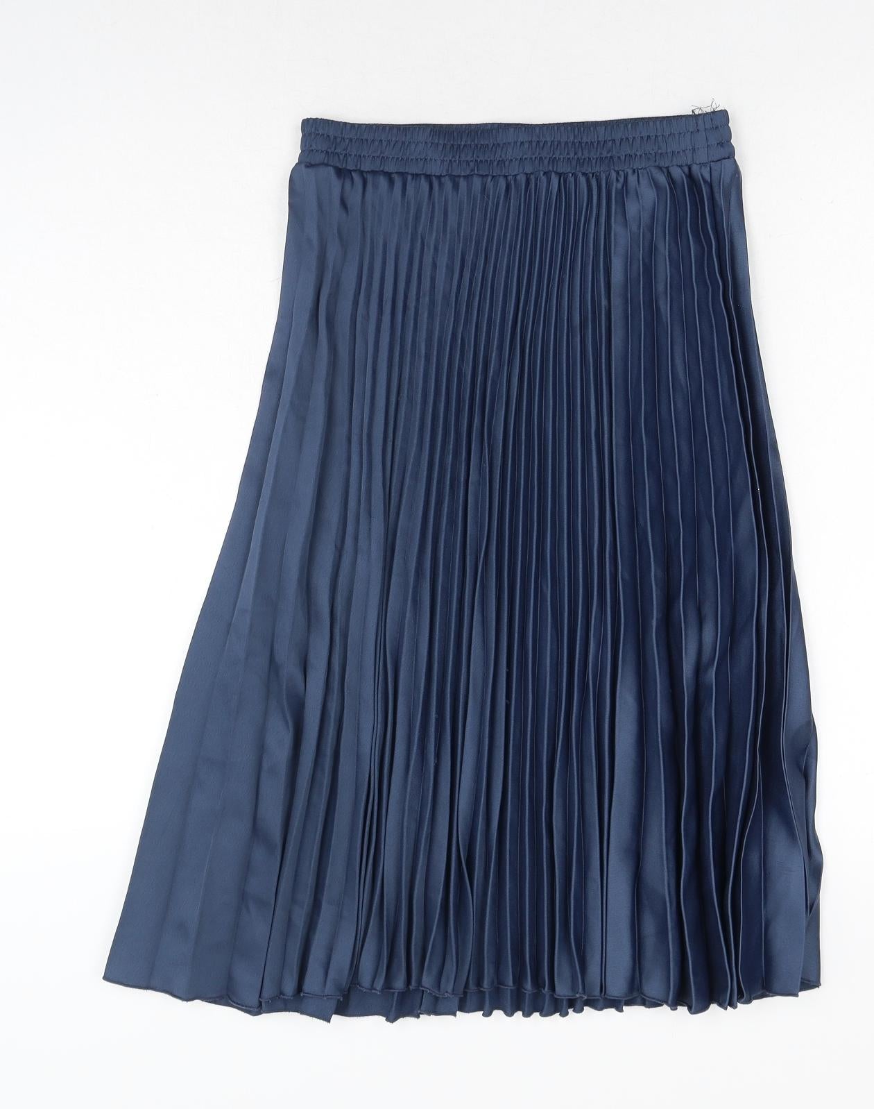 H&M Womens Blue Polyester Pleated Skirt Size 8