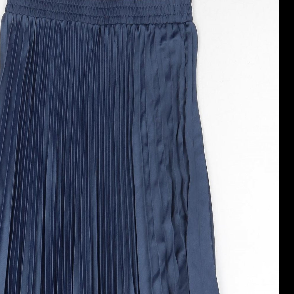 H&M Womens Blue Polyester Pleated Skirt Size 8