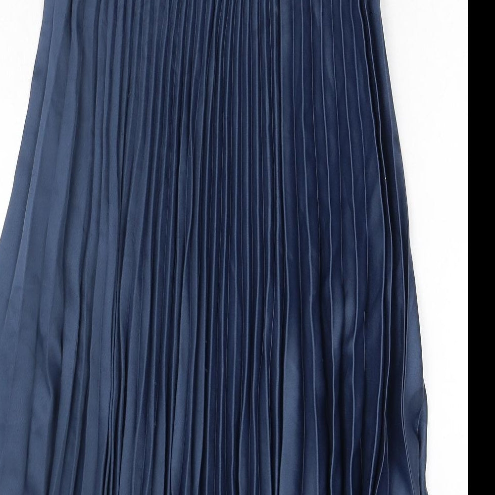 H&M Womens Blue Polyester Pleated Skirt Size 8