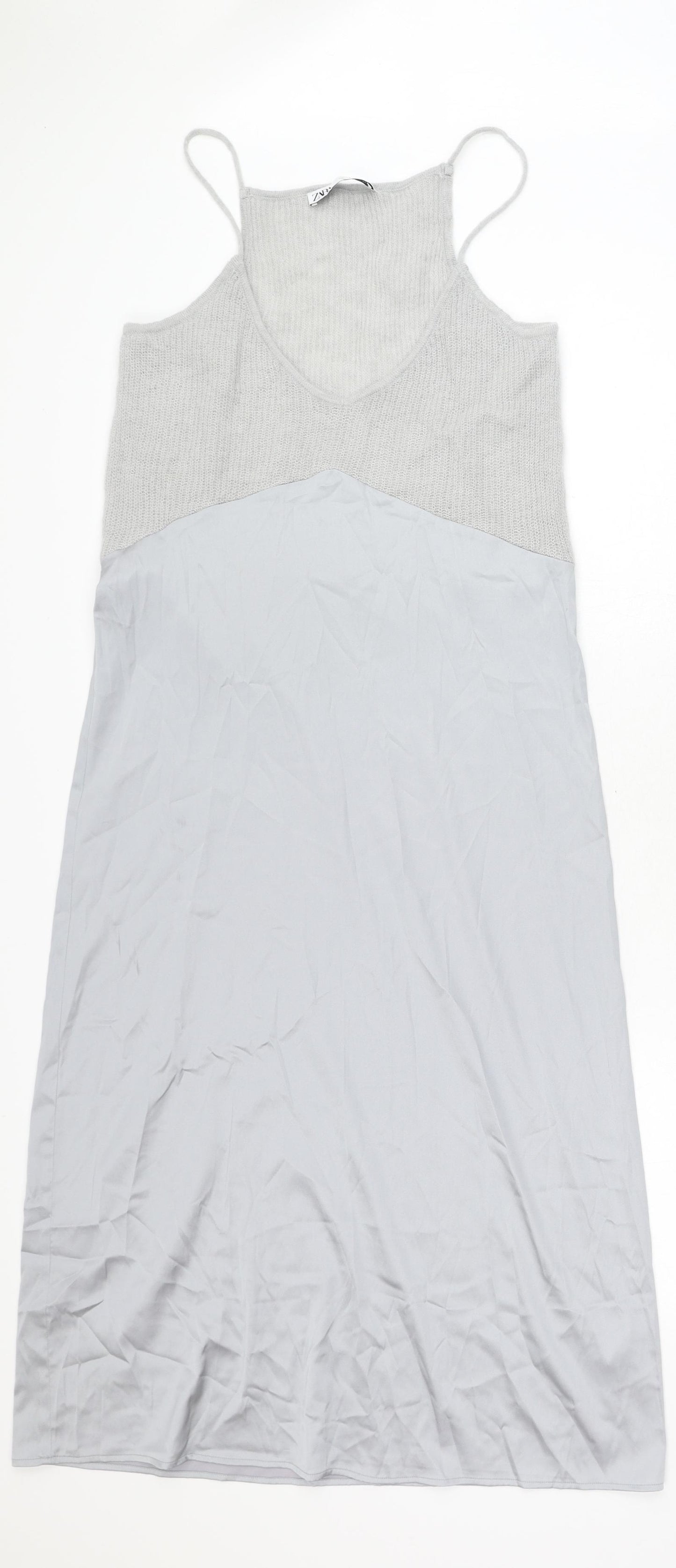 Zara Womens Grey Polyester Maxi Size L Round Neck Pullover