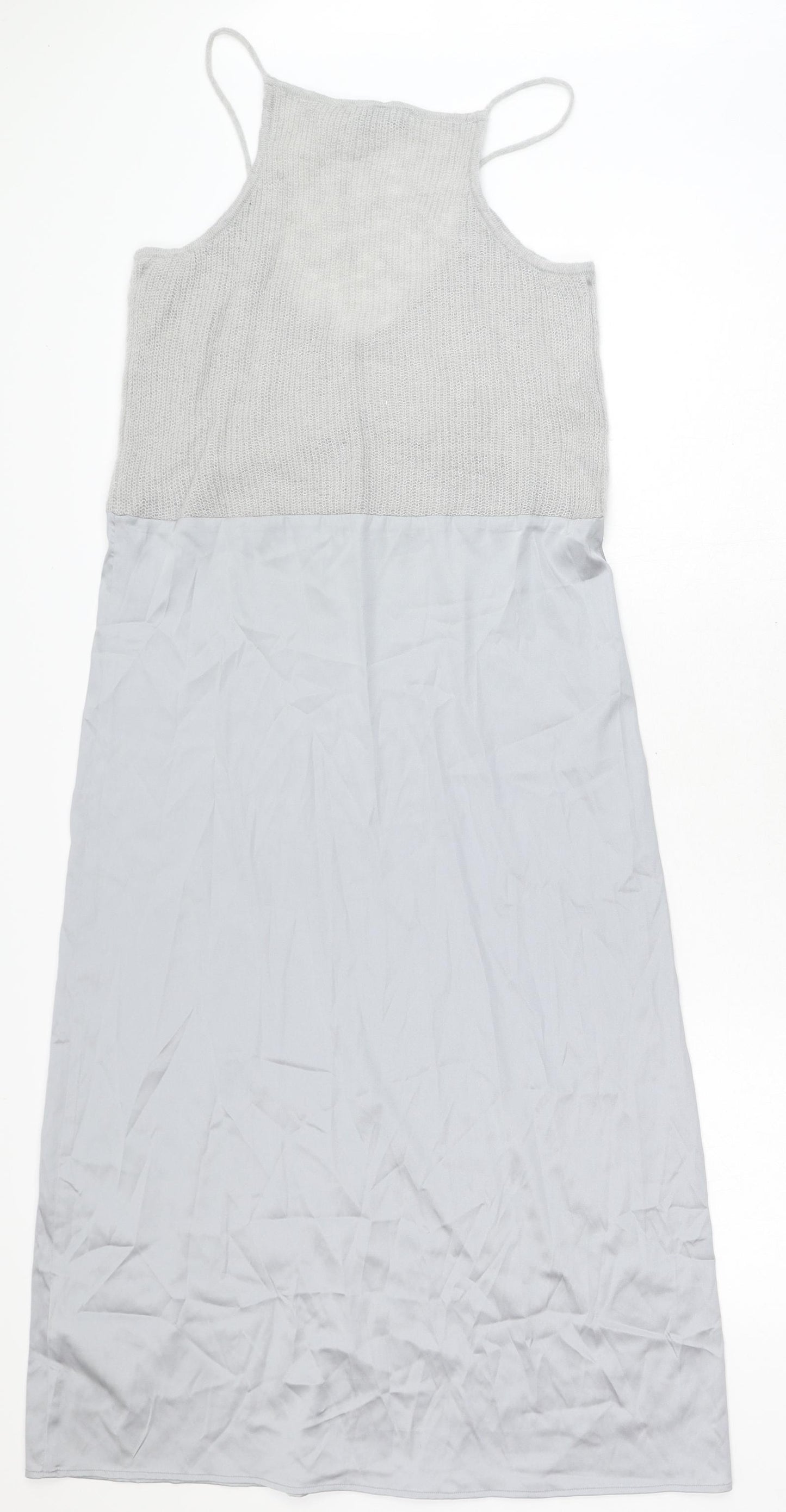 Zara Womens Grey Polyester Maxi Size L Round Neck Pullover