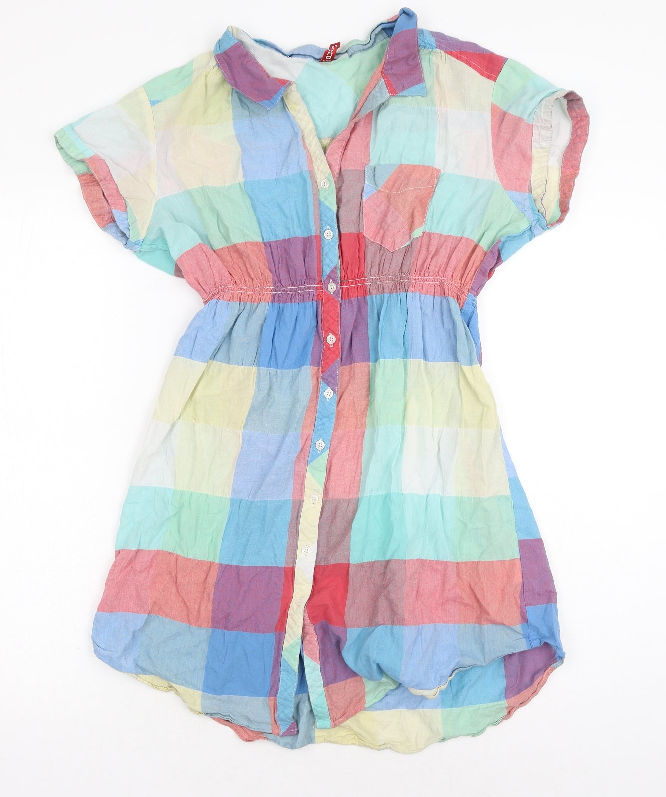 H&M Womens Multicoloured Check Cotton Shirt Dress Size 16 Collared Button