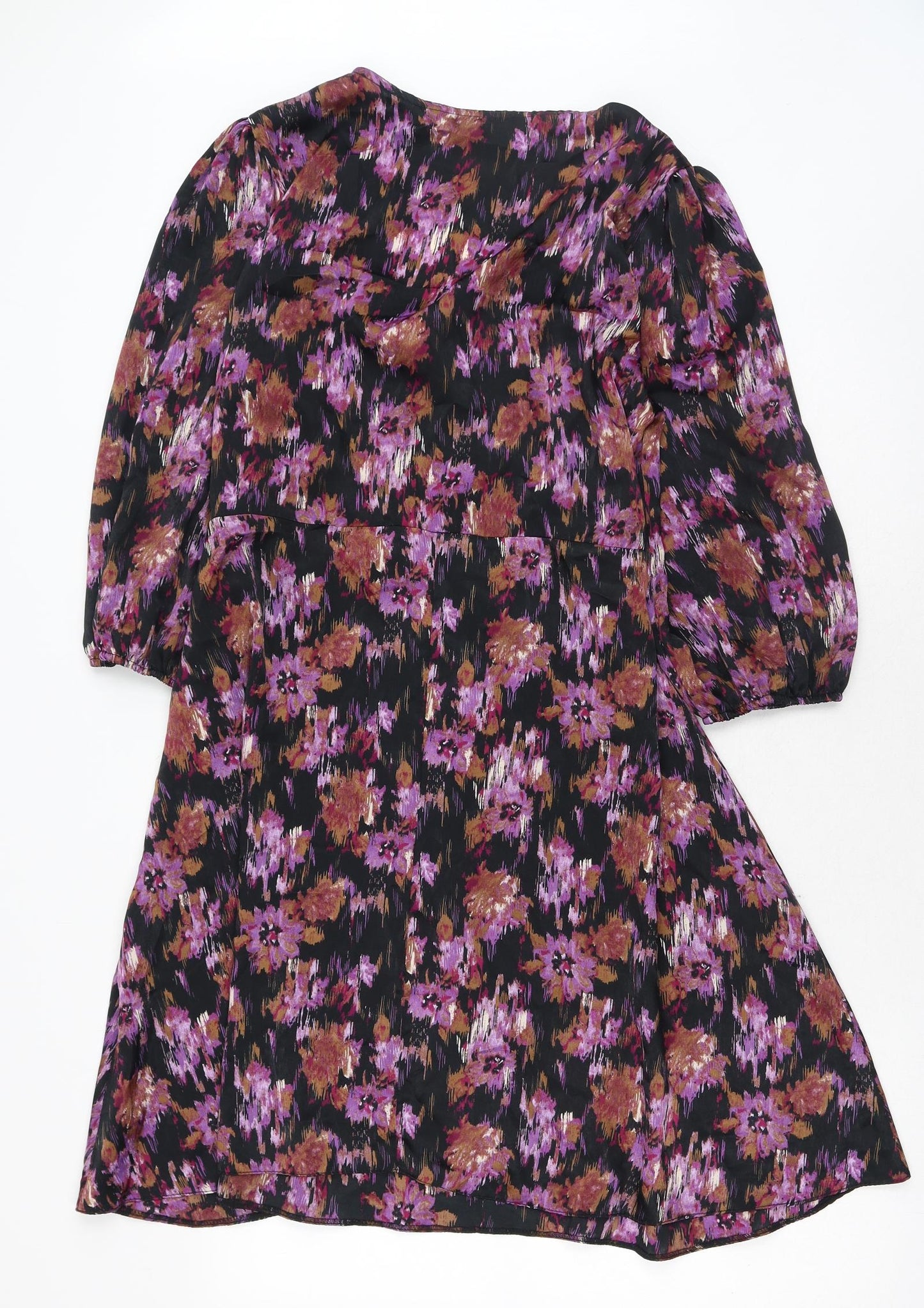 Nutmeg Womens Purple Floral Polyester A-Line Size 16 Scoop Neck Pullover