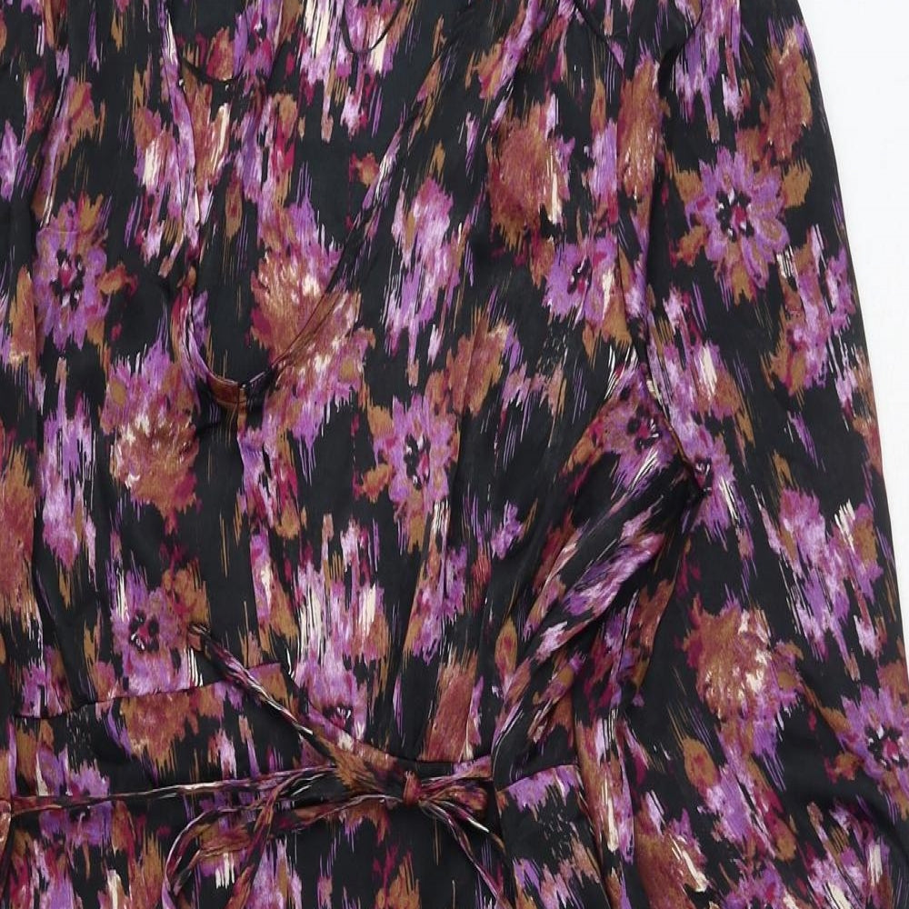 Nutmeg Womens Purple Floral Polyester A-Line Size 16 Scoop Neck Pullover