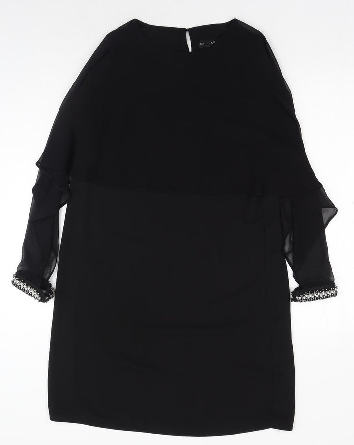 F&F Womens Black Polyester Shift Size 10 Round Neck Button