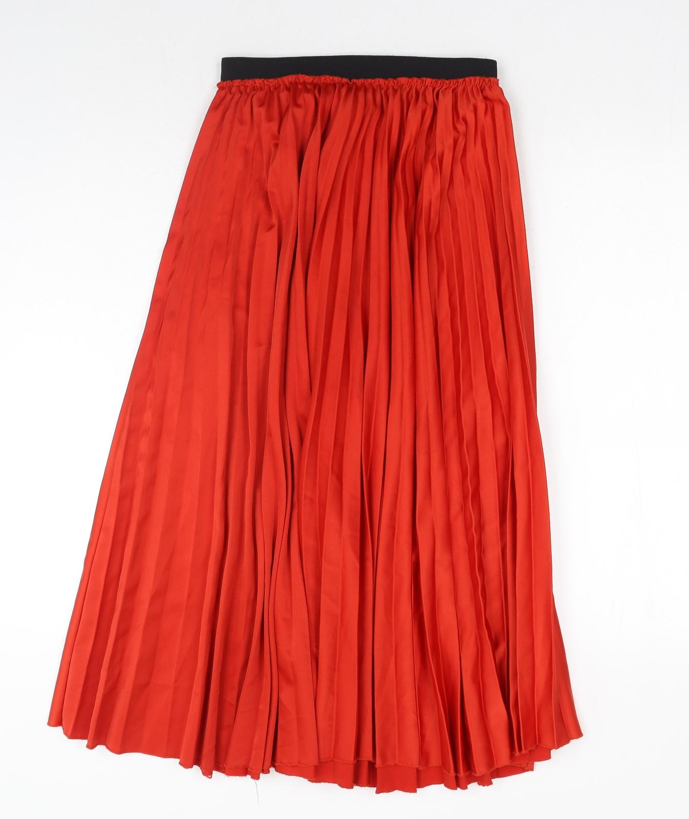 F&F Womens Red Polyester Pleated Skirt Size 8