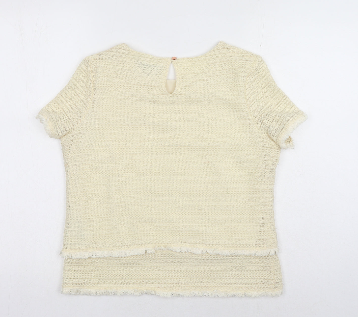 Marks and Spencer Womens Ivory Polyester Basic Blouse Size 12 Round Neck