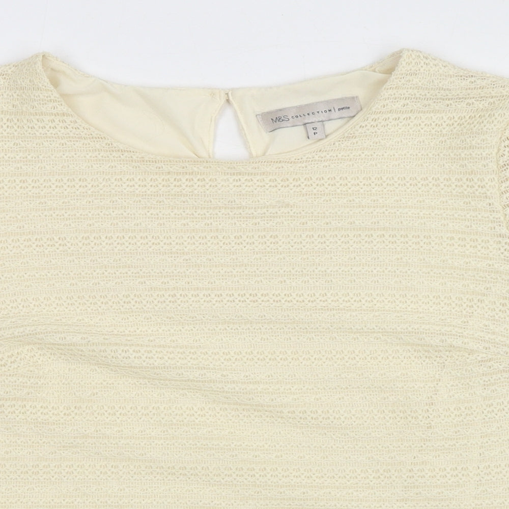 Marks and Spencer Womens Ivory Polyester Basic Blouse Size 12 Round Neck