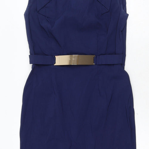 Paper Dolls Womens Blue Viscose Pencil Dress Size 14 Round Neck Zip