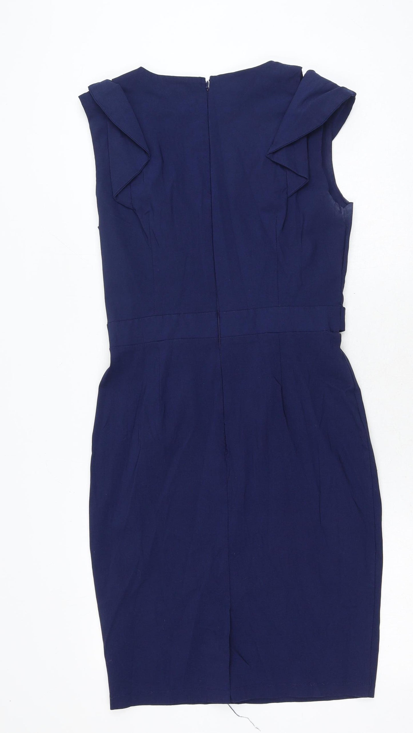 Paper Dolls Womens Blue Viscose Pencil Dress Size 14 Round Neck Zip