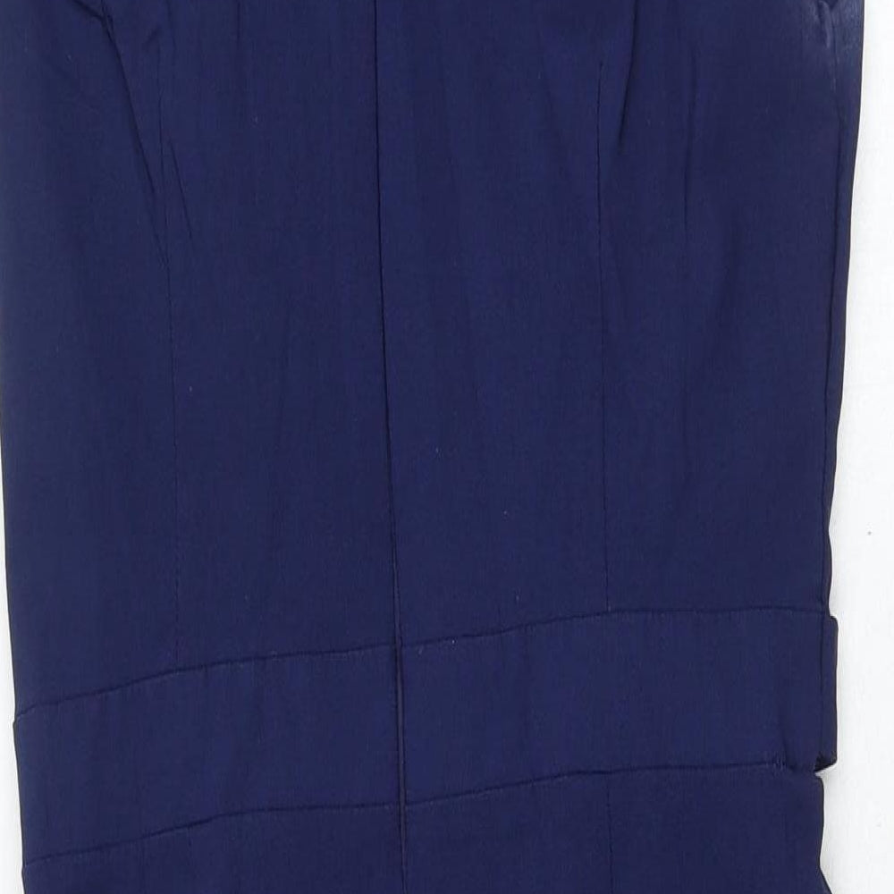 Paper Dolls Womens Blue Viscose Pencil Dress Size 14 Round Neck Zip