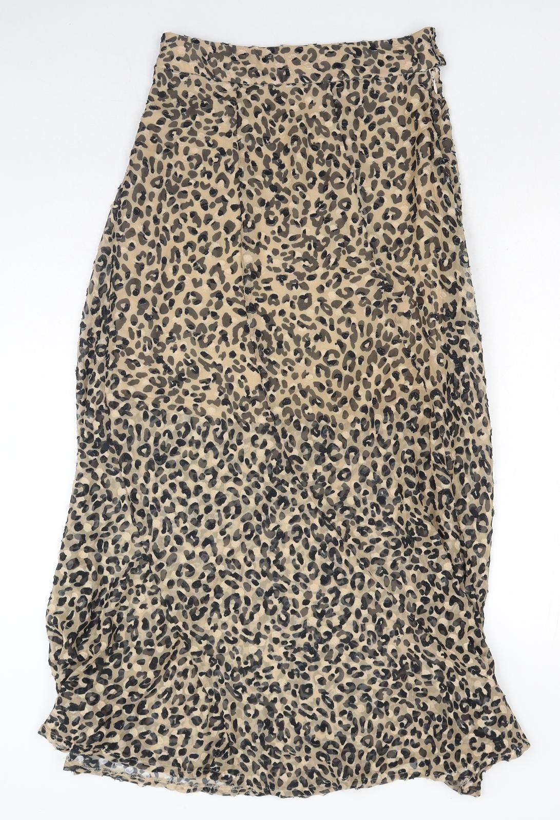 Topshop Womens Brown Animal Print Polyester Flare Skirt Size 8 Zip - Leopard Pattern