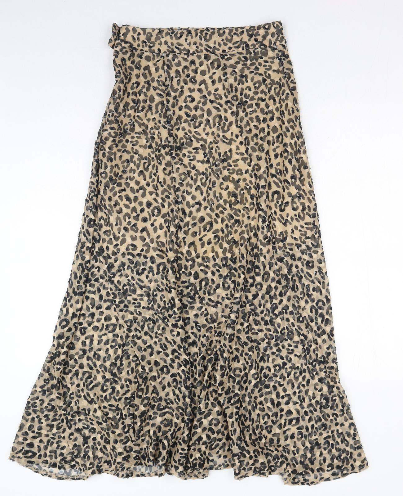 Topshop Womens Brown Animal Print Polyester Flare Skirt Size 8 Zip - Leopard Pattern