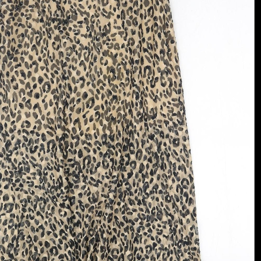 Topshop Womens Brown Animal Print Polyester Flare Skirt Size 8 Zip - Leopard Pattern