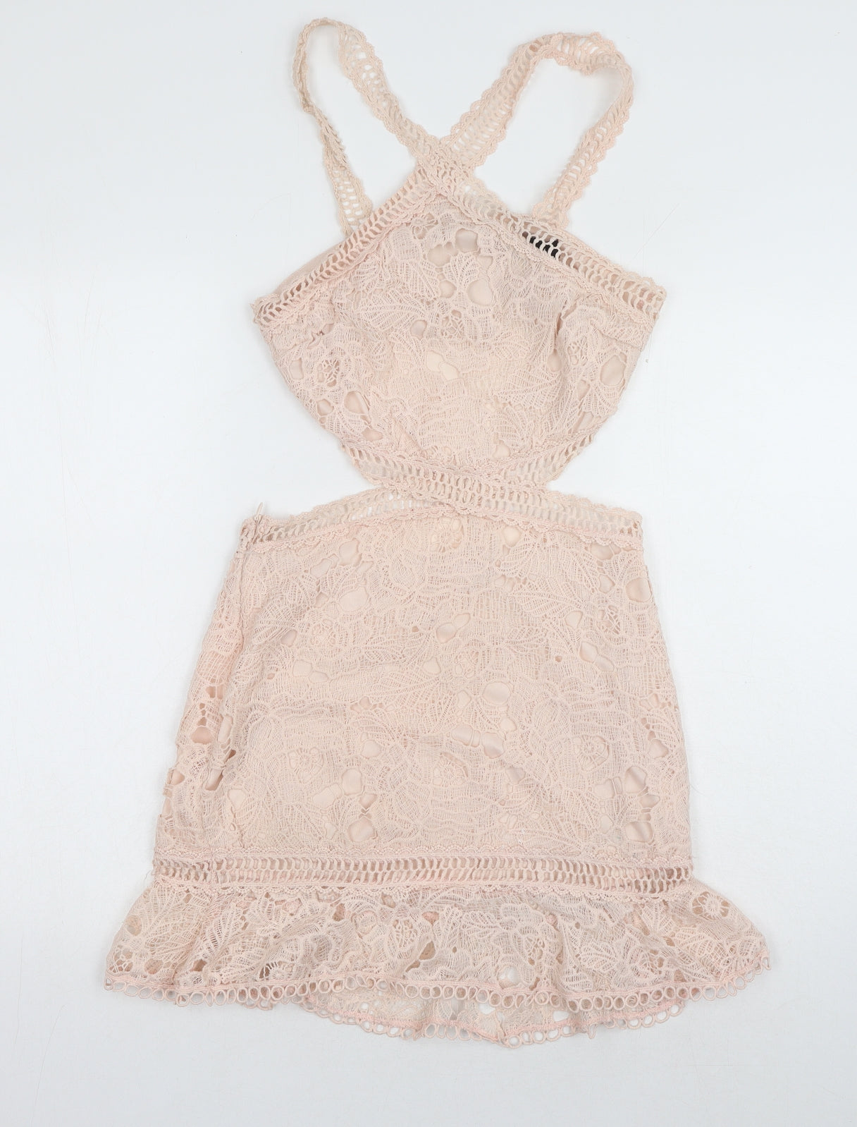 Missguided Womens Pink Floral Polyester Mini Size 8 V-Neck Zip