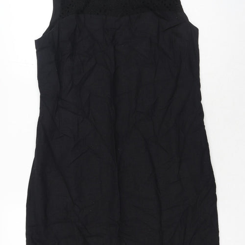 Nutmeg Womens Black Polyester Shift Size 12 Boat Neck Zip - Broderie Anglaise Details