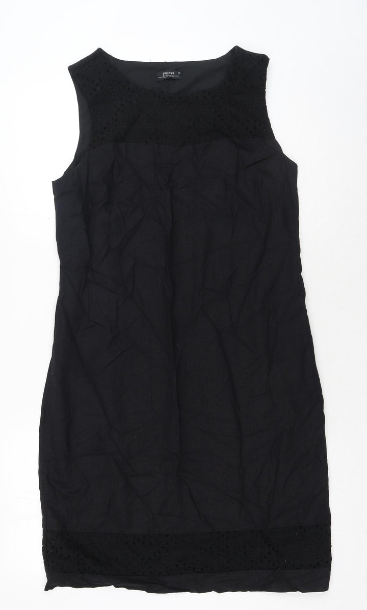 Nutmeg Womens Black Polyester Shift Size 12 Boat Neck Zip - Broderie Anglaise Details