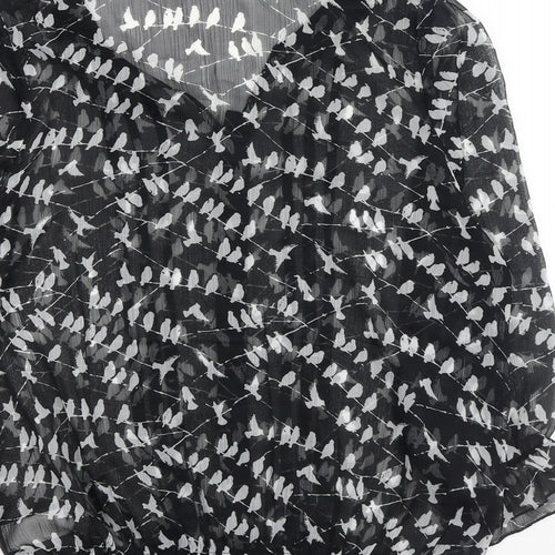 NEXT Womens Black Geometric Polyester Basic Button-Up Size 10 V-Neck - Bird Pattern