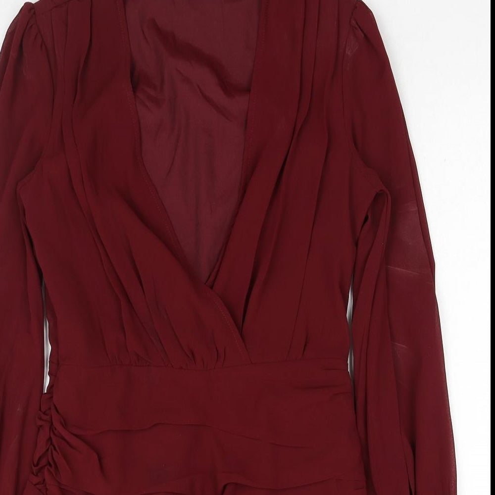 PRETTYLITTLETHING Womens Red Polyester Bodycon Size 10 V-Neck Zip