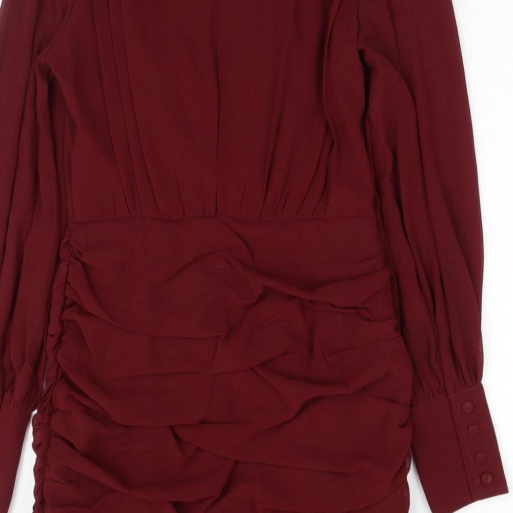 PRETTYLITTLETHING Womens Red Polyester Bodycon Size 10 V-Neck Zip