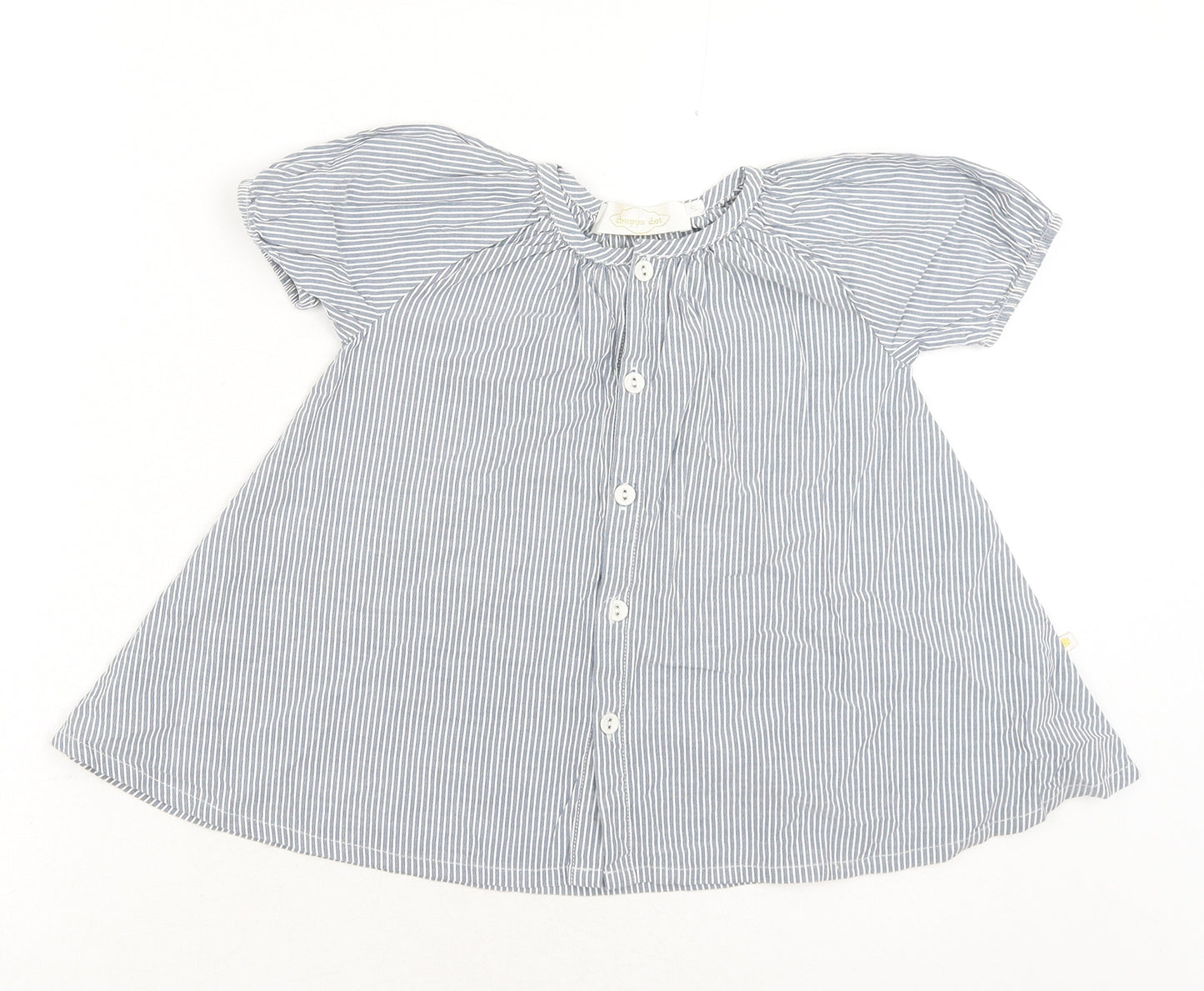 Drappa Dot Womens Blue Striped Cotton Basic Button-Up Size S Round Neck
