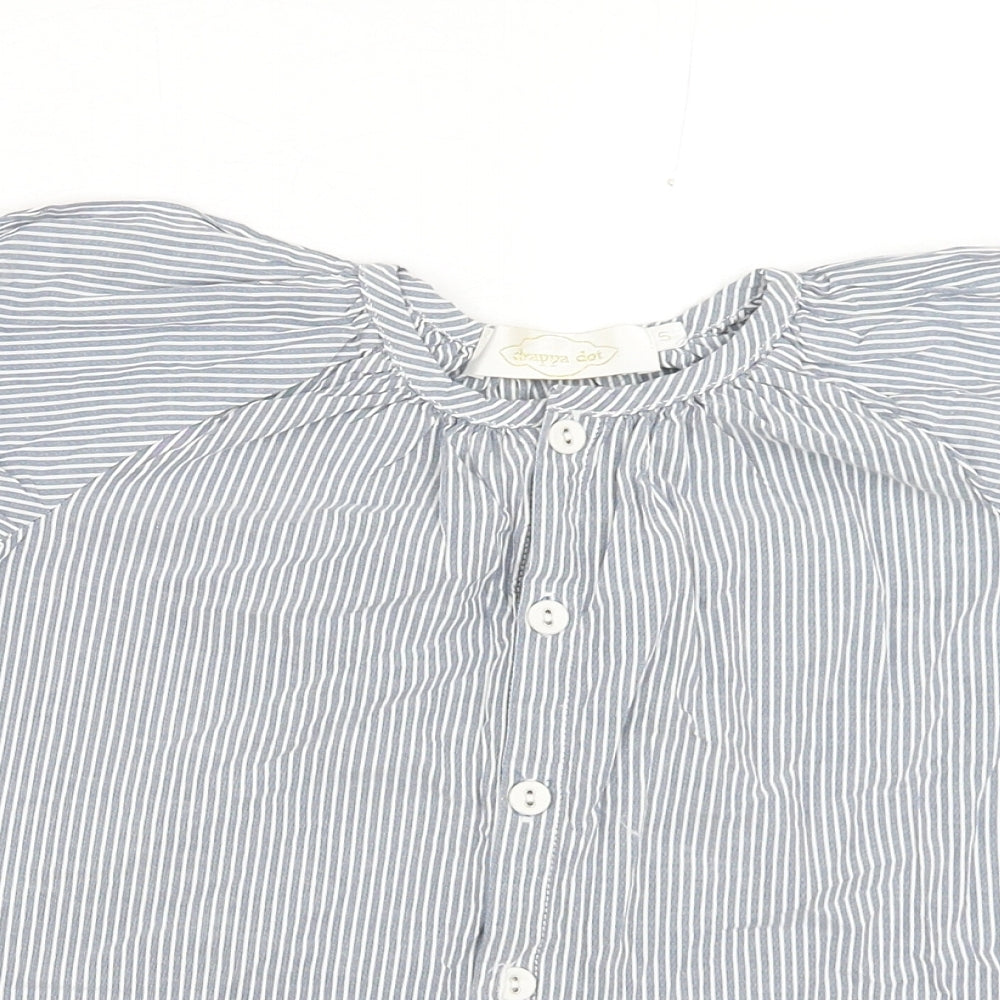 Drappa Dot Womens Blue Striped Cotton Basic Button-Up Size S Round Neck