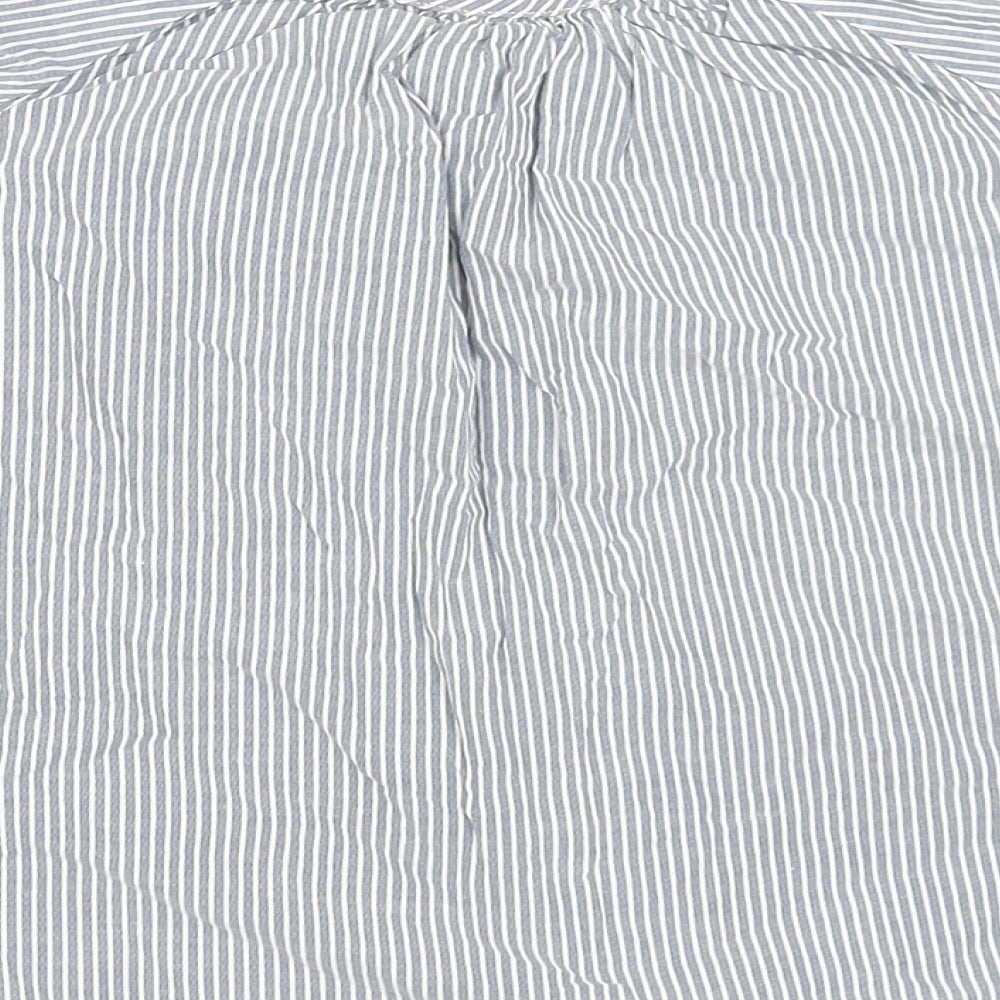 Drappa Dot Womens Blue Striped Cotton Basic Button-Up Size S Round Neck