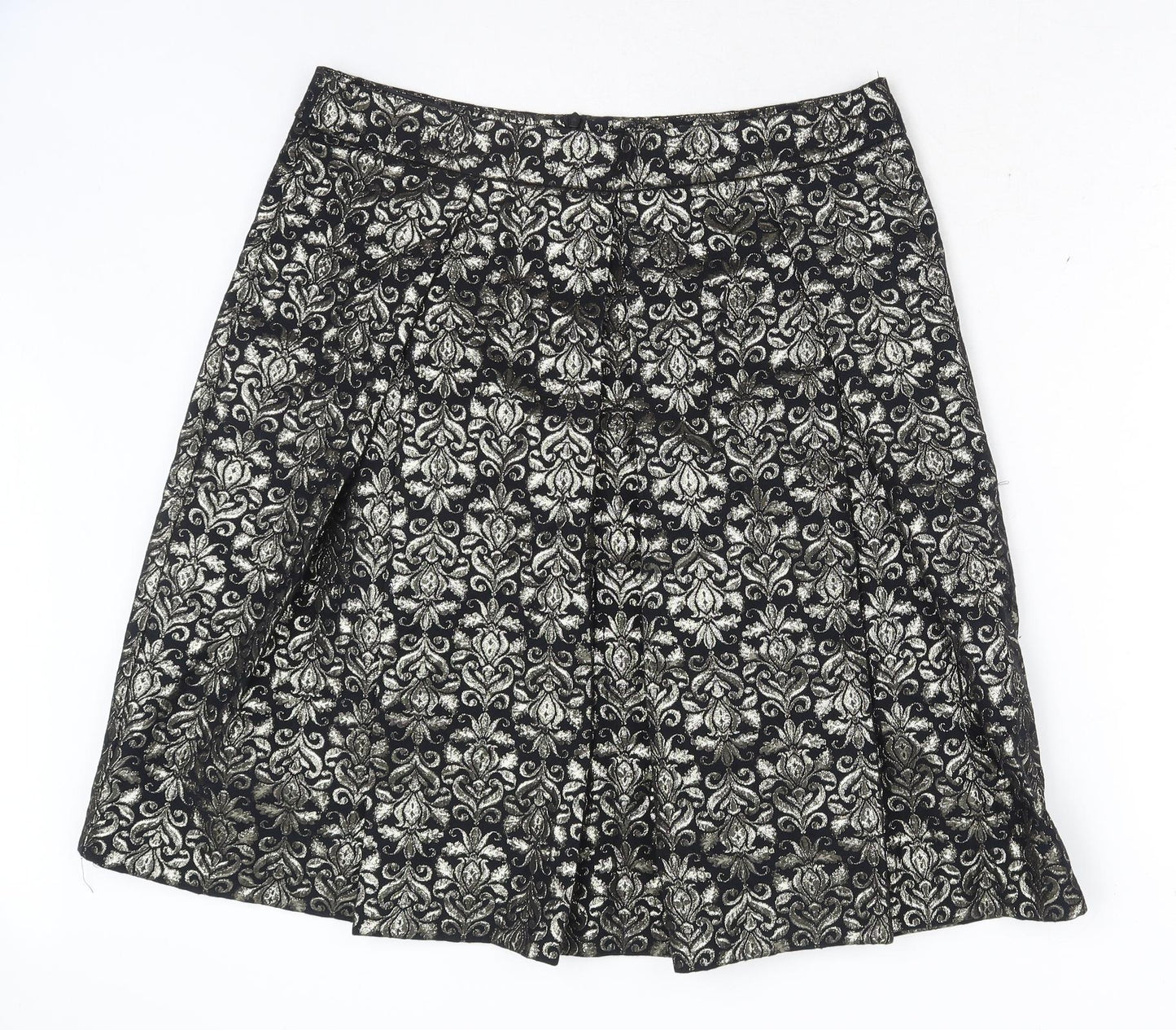 TU Womens Gold Floral Polyester Pleated Skirt Size 14 Zip