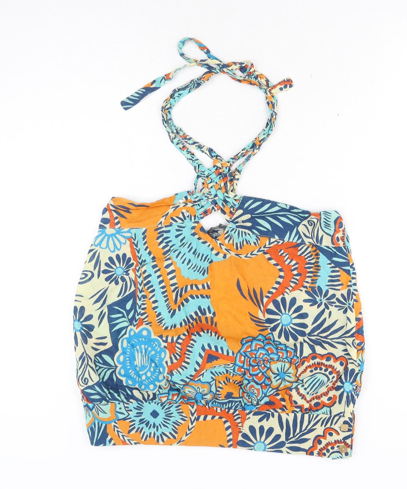 River Island Womens Multicoloured Geometric Cotton Cropped Blouse Size 12 Halter