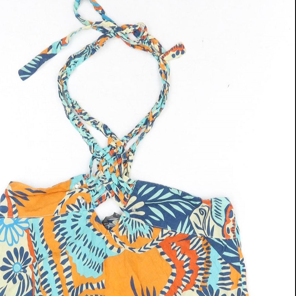 River Island Womens Multicoloured Geometric Cotton Cropped Blouse Size 12 Halter