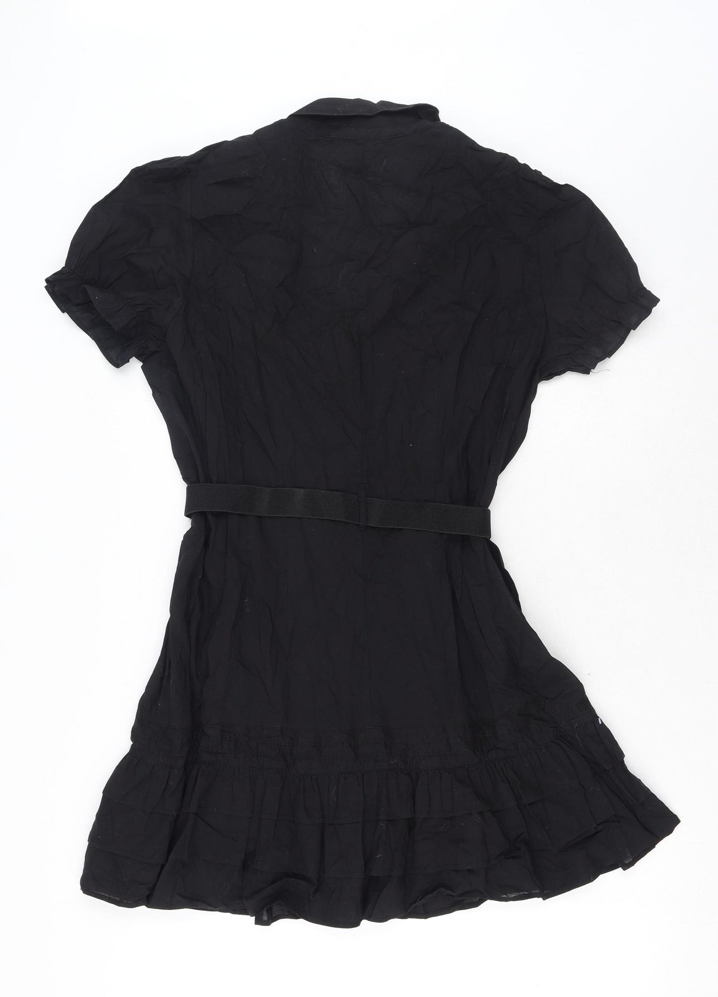 Debenhams Womens Black Cotton A-Line Size 14 Collared Button