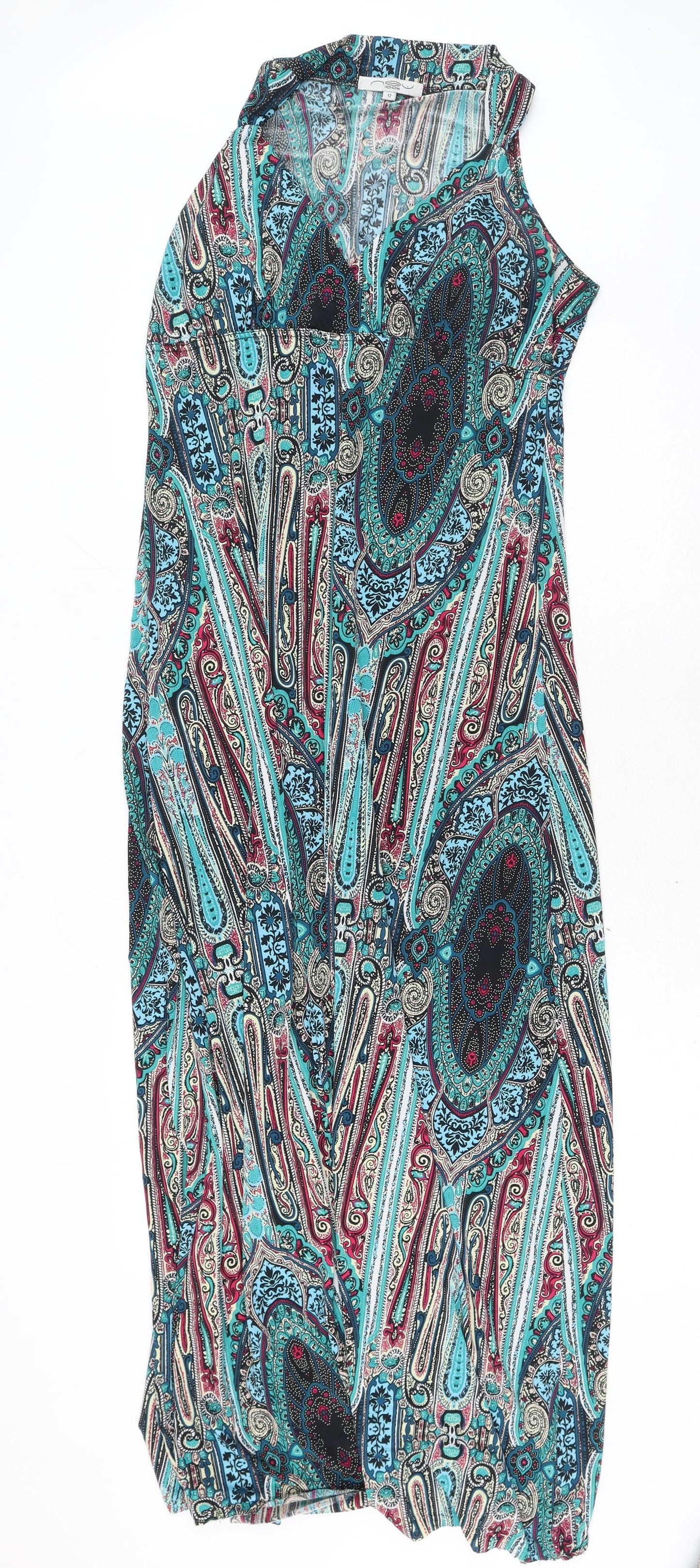 New Look Womens Multicoloured Geometric Polyester Tank Dress Size 12 V-Neck Pullover