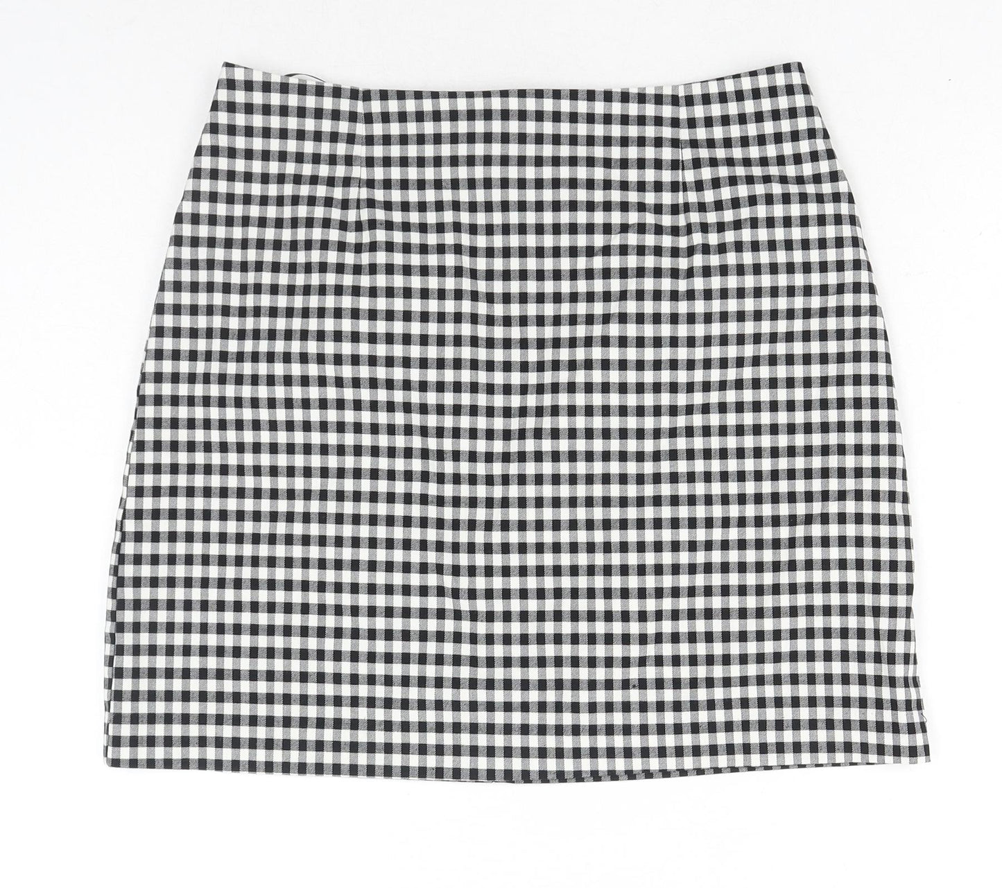 New Look Womens Black Check Polyester Mini Skirt Size 12 Zip