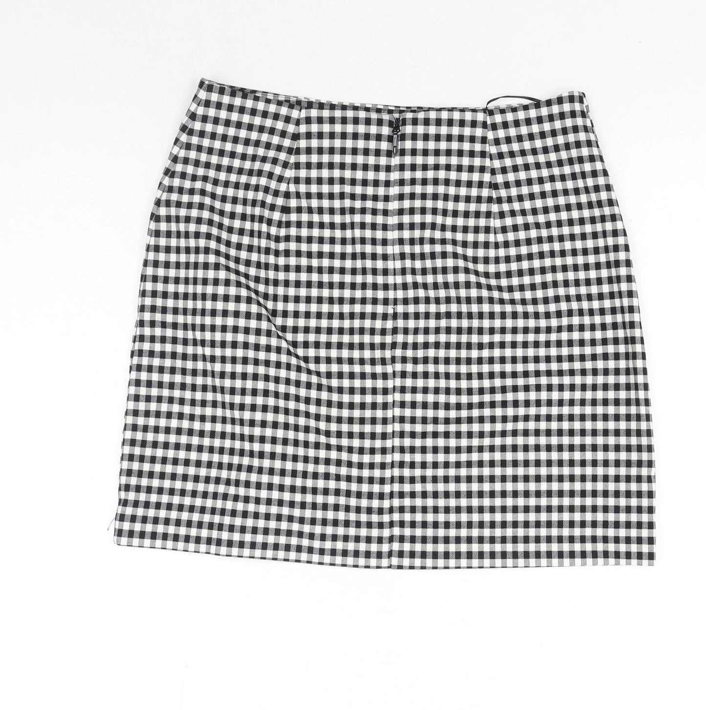 New Look Womens Black Check Polyester Mini Skirt Size 12 Zip