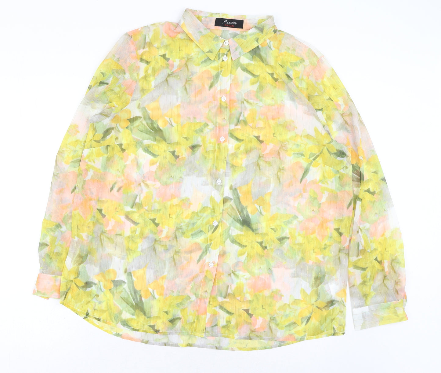 Ariston Womens Yellow Polyester Basic Button-Up Size 18 Collared
