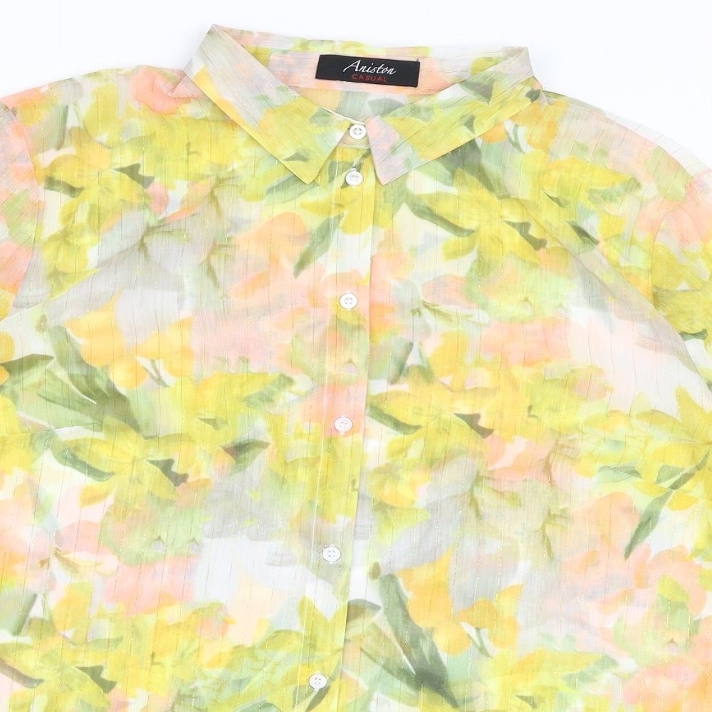 Ariston Womens Yellow Polyester Basic Button-Up Size 18 Collared