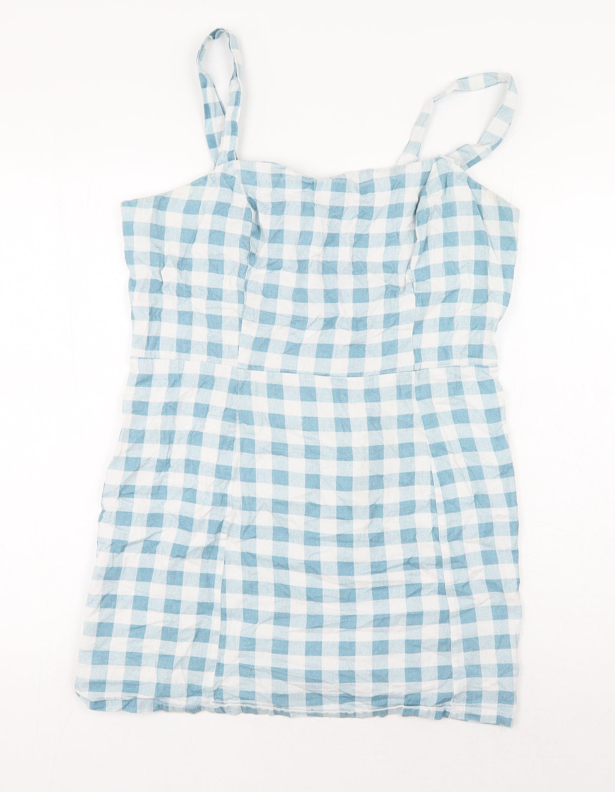 Primark Womens Blue Gingham Cotton Mini Size 18 Square Neck Zip