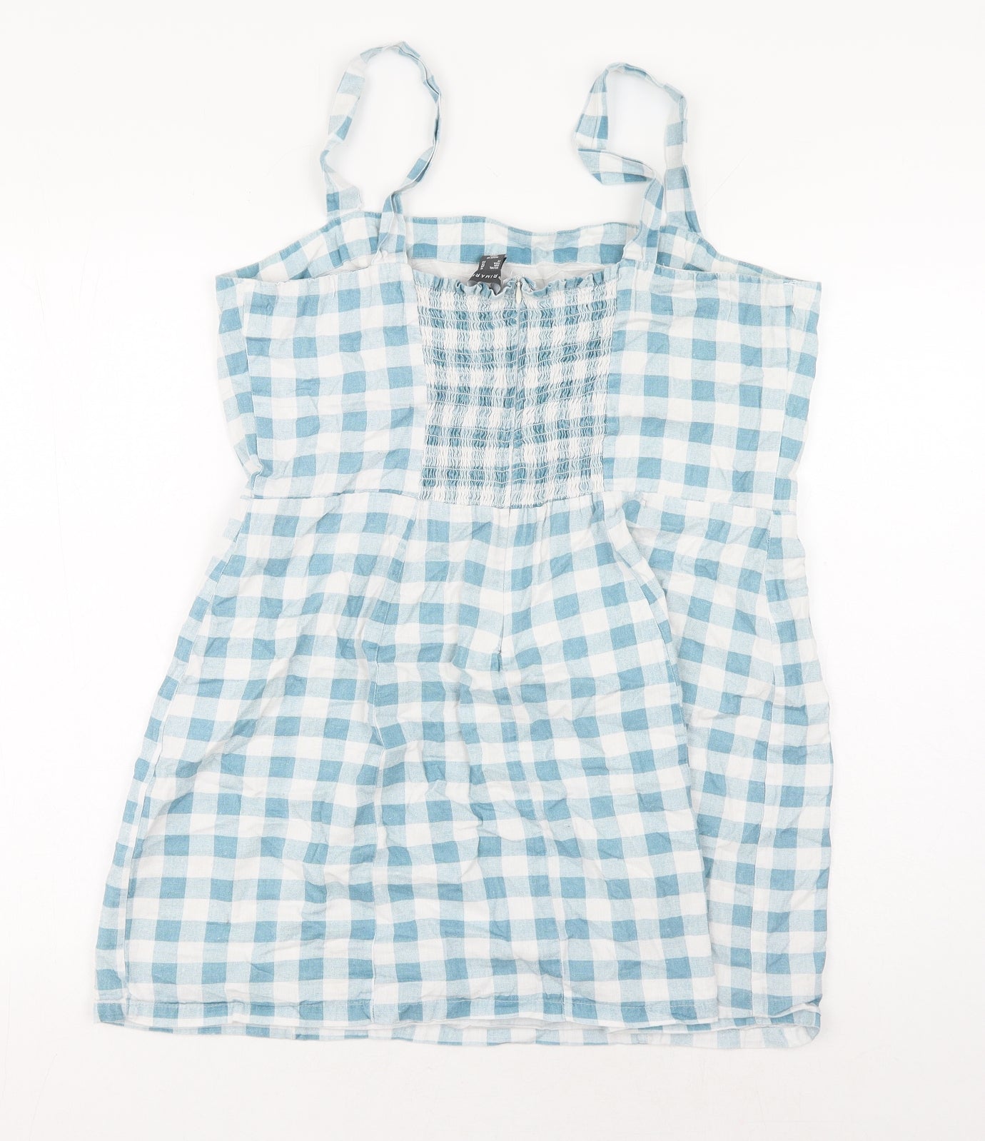 Primark Womens Blue Gingham Cotton Mini Size 18 Square Neck Zip