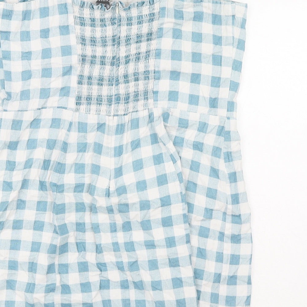 Primark Womens Blue Gingham Cotton Mini Size 18 Square Neck Zip