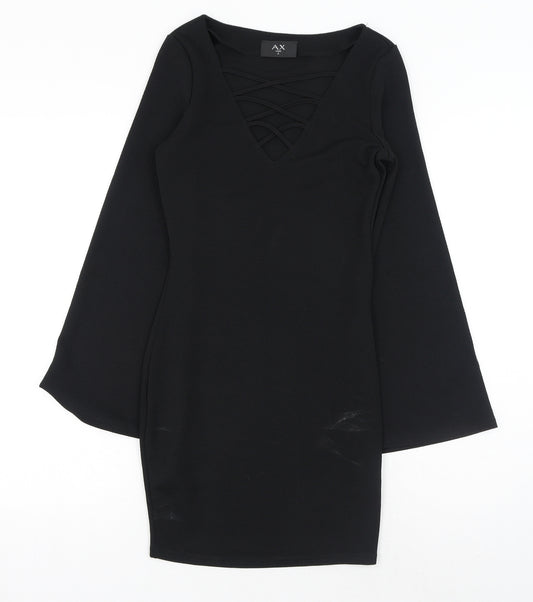 Front view of AX Paris women’s black polyester shift, size UK 8, v-neck pullover