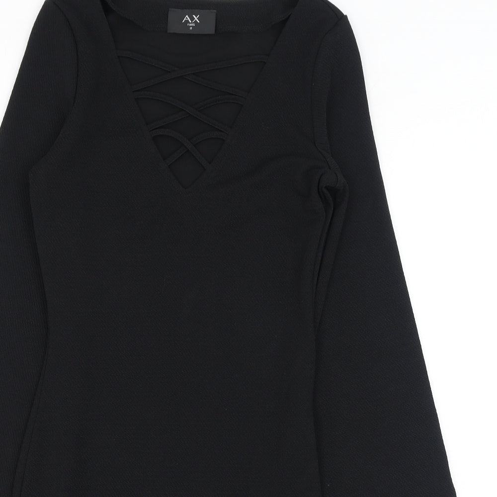 AX Paris Womens Black Polyester Shift Size 8 V-Neck Pullover