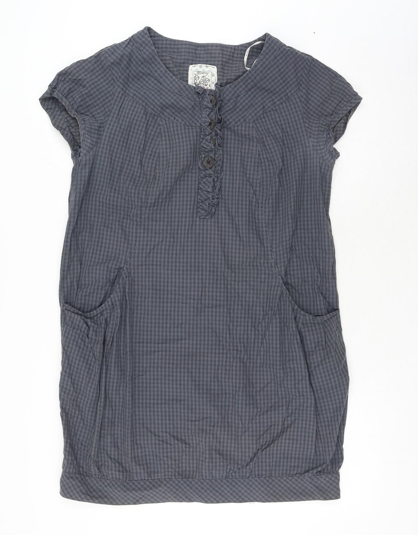 MANTARAY PRODUCTS Womens Grey Gingham Cotton Shift Size 14 Round Neck Button