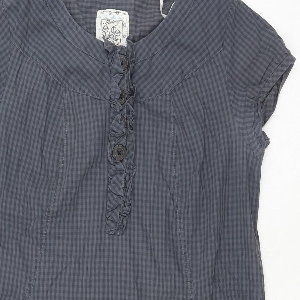 MANTARAY PRODUCTS Womens Grey Gingham Cotton Shift Size 14 Round Neck Button