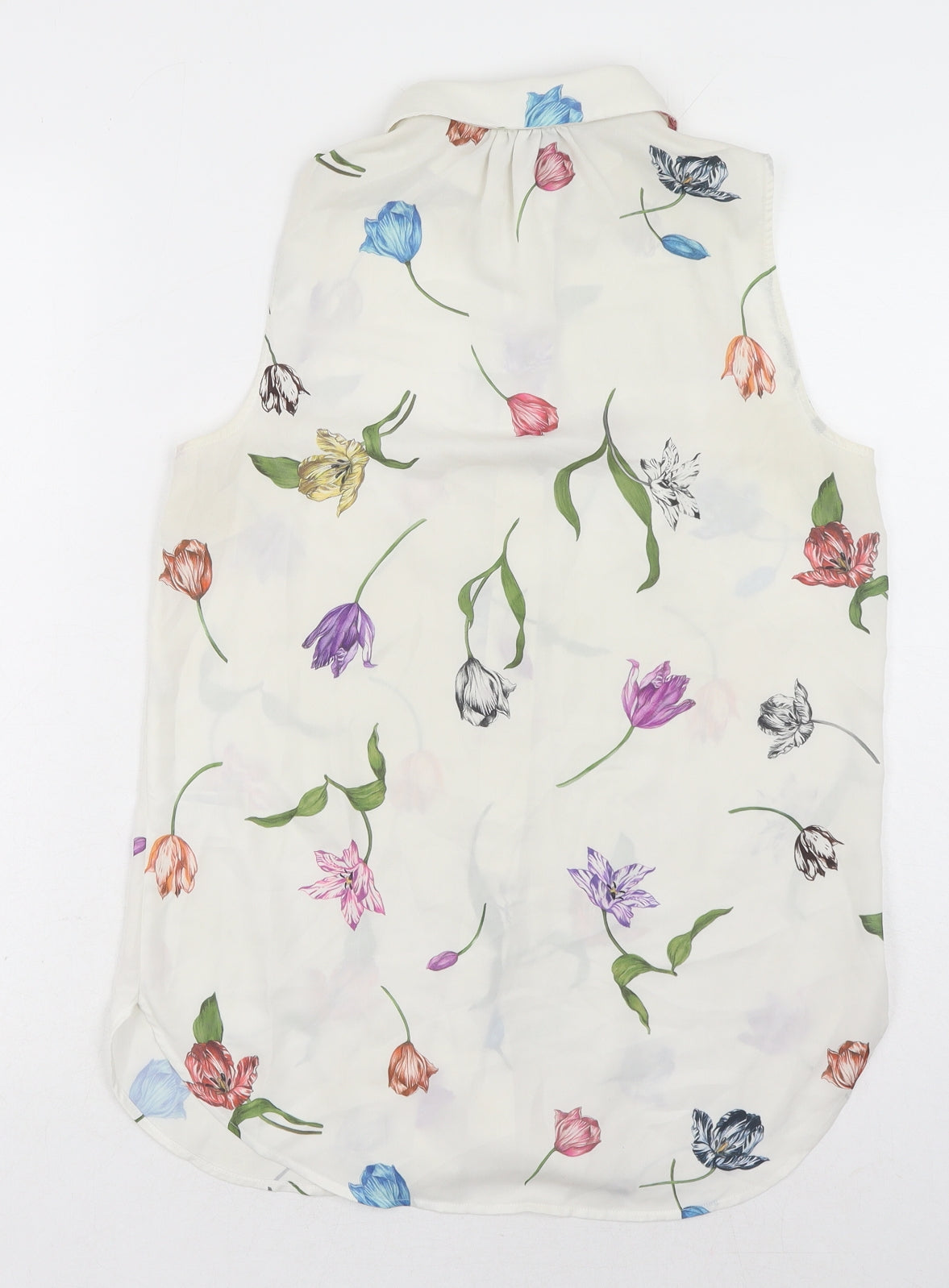 H&M Womens White Geometric Polyester Basic Button-Up Size 8 Collared