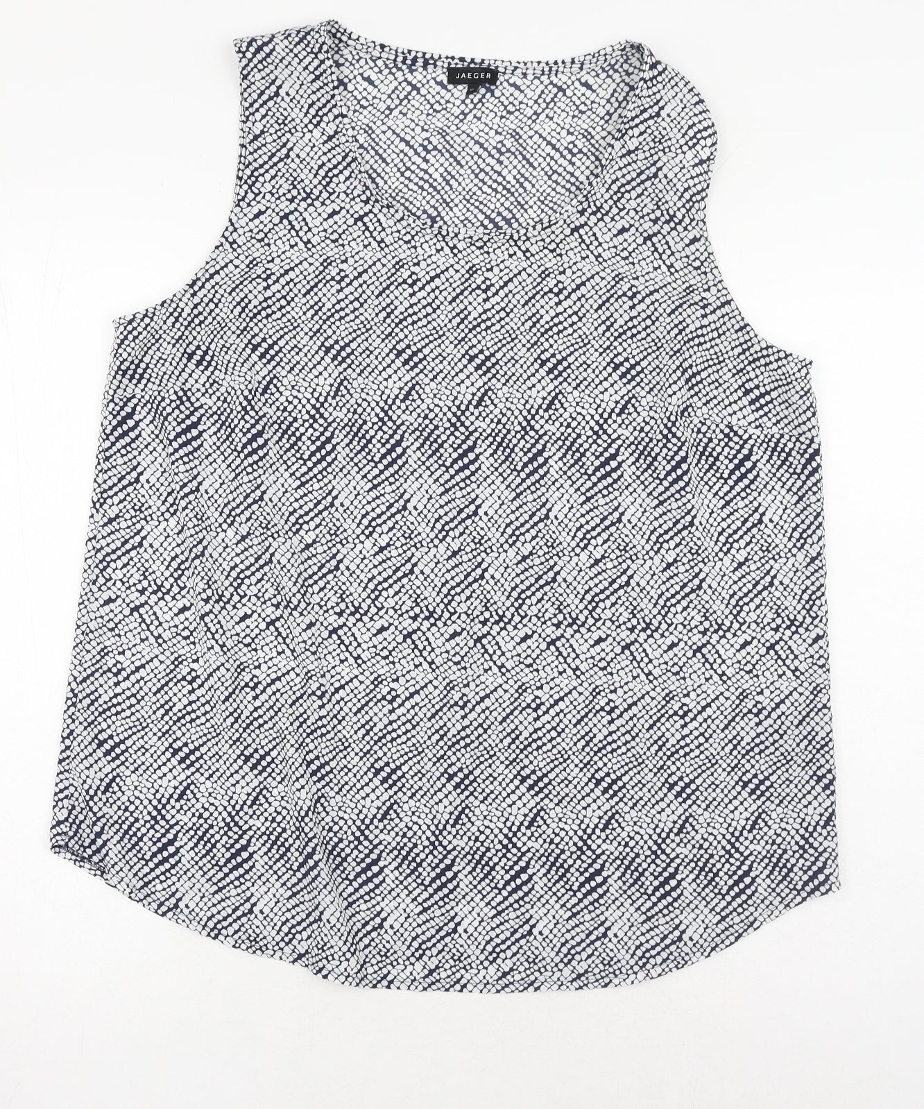 Jaeger Womens Blue Geometric Polyester Basic Tank Size 16 Scoop Neck