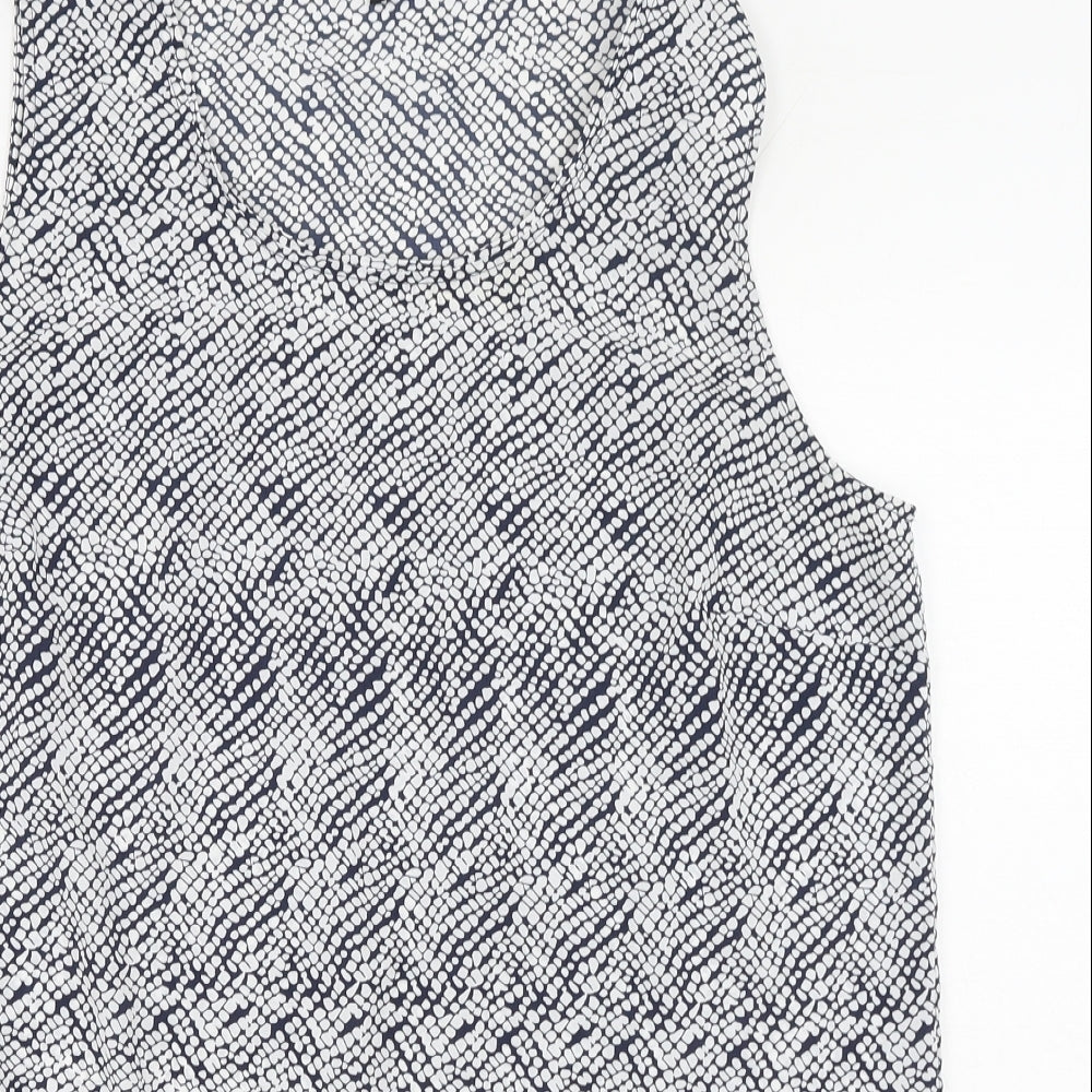 Jaeger Womens Blue Geometric Polyester Basic Tank Size 16 Scoop Neck