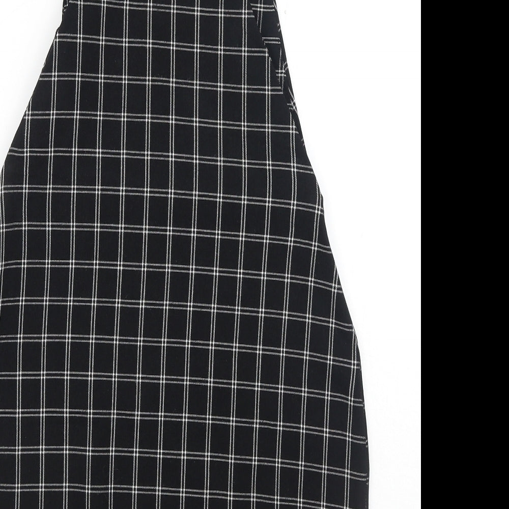 Boohoo Womens Black Plaid Polyester Pinafore/Dungaree Dress Size 10 Square Neck Button